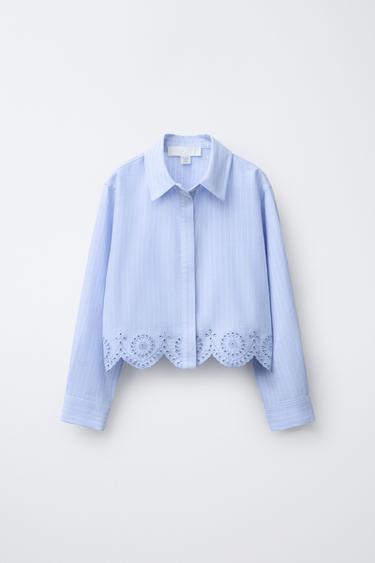 SCHIFFLI EMBROIDERY HEM SHIRT - Blue by Zara - Image 0