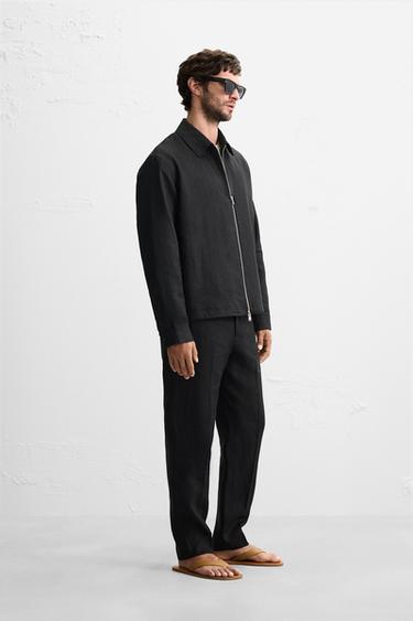 100% LINEN OVERSHIRT - Black by Zara - Image 3