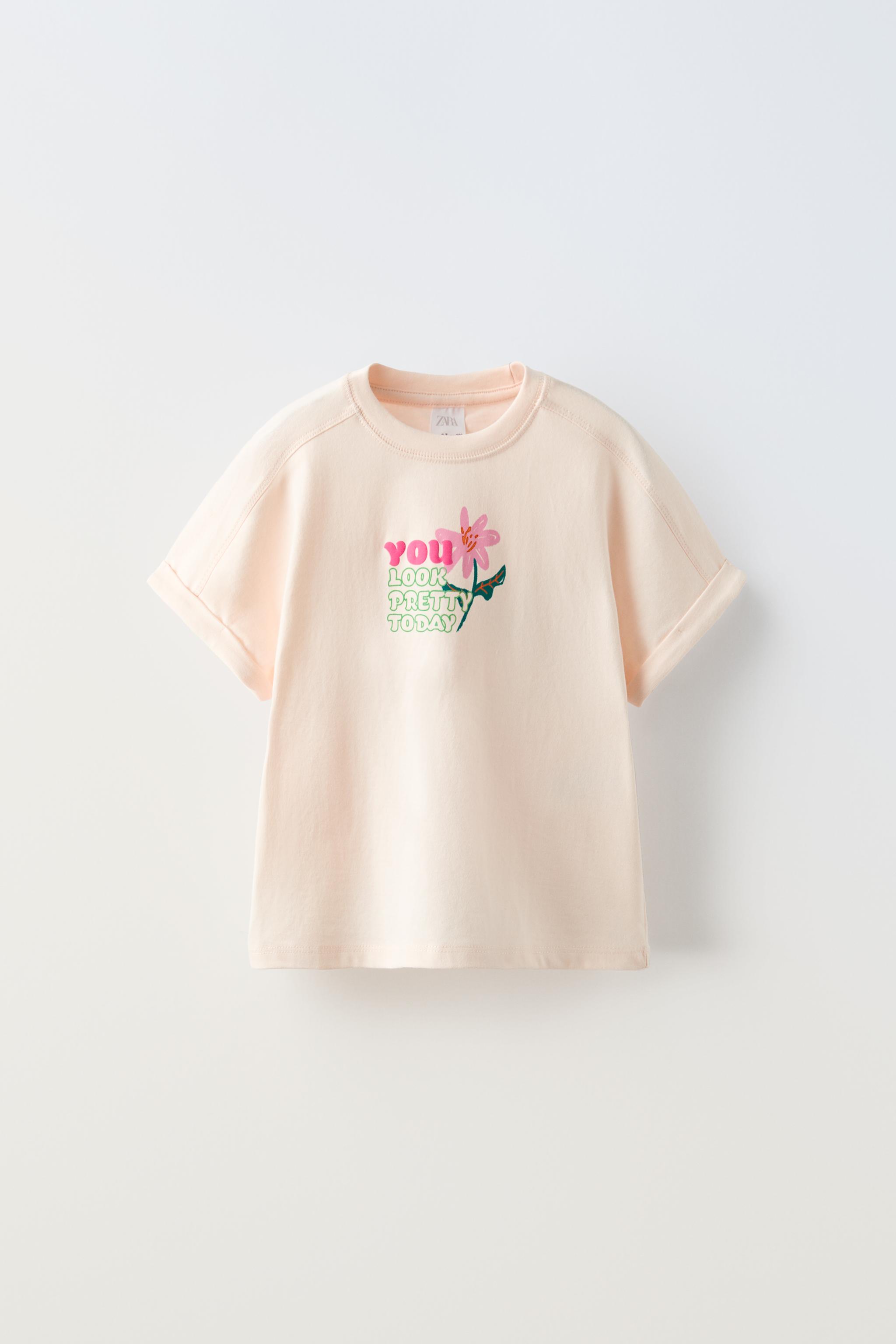 テキスト フラワープリント Tシャツ - エクリュ | ZARA Japan / 日本