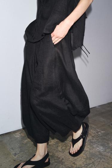 Zara 100% LINEN VOLUME PANTS - Black