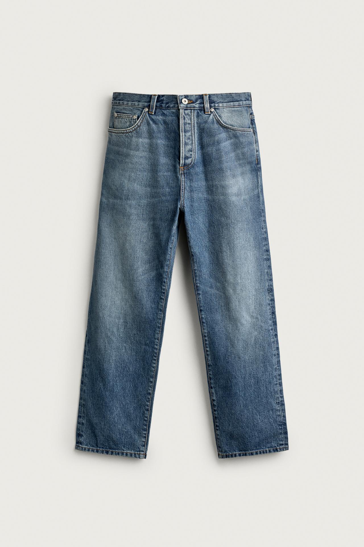STRAIGHT ANKLE JEANS — Mid-blue