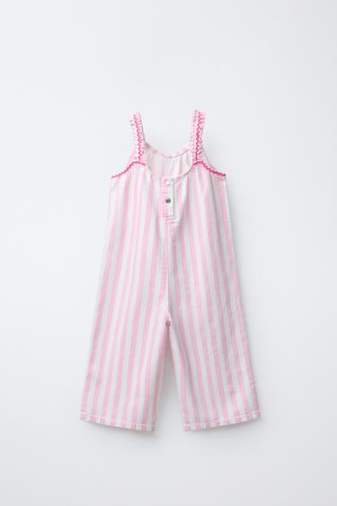SALOPETTE LONGUE EN SERGÉ À RAYURES - Rose de Zara - Image 1