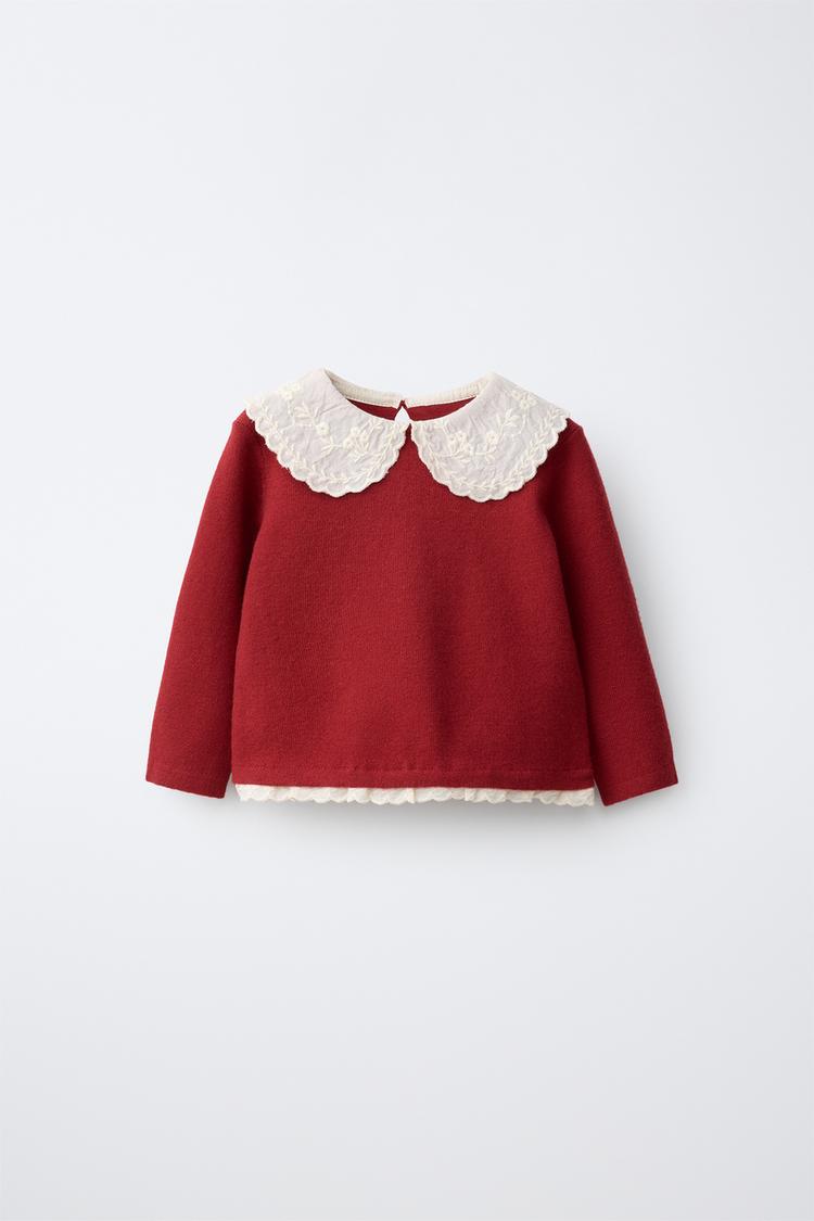 Jersey punto cuello bordado puntilla