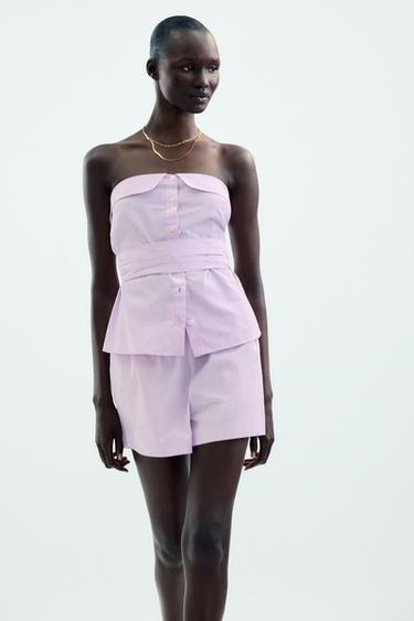 SHORT À RAYURES - Rose / Blanc de Zara - Image 2
