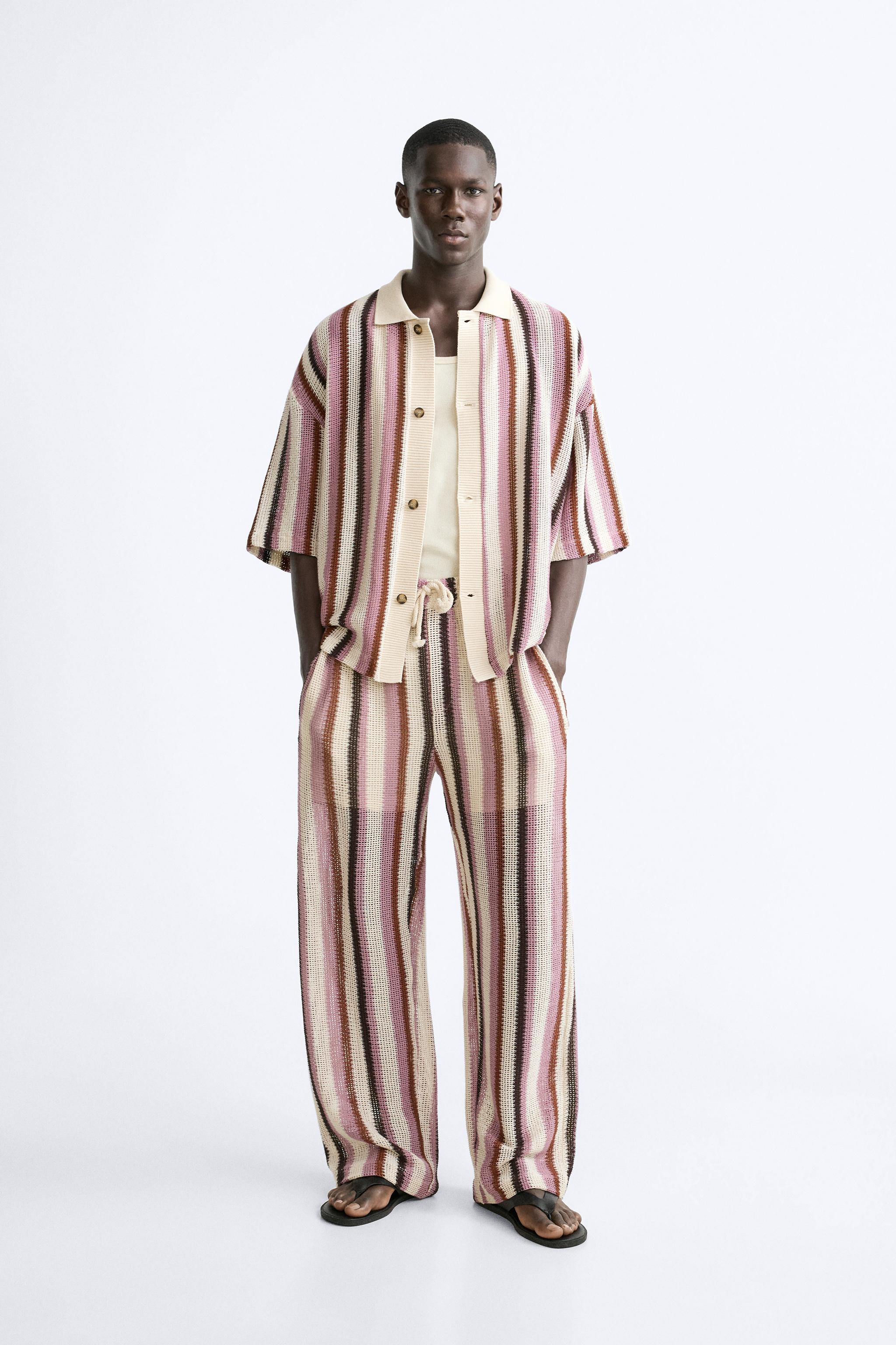 STRIPED JACQUARD PANTS - Mauve | ZARA United States