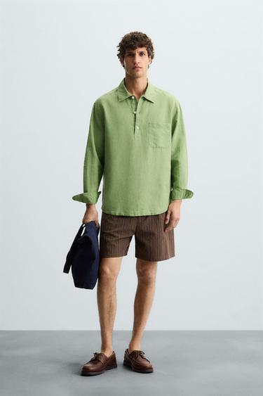 POLO-HEMD AUS LEINEN UND BAUMWOLLE - Hellgrün von Zara
