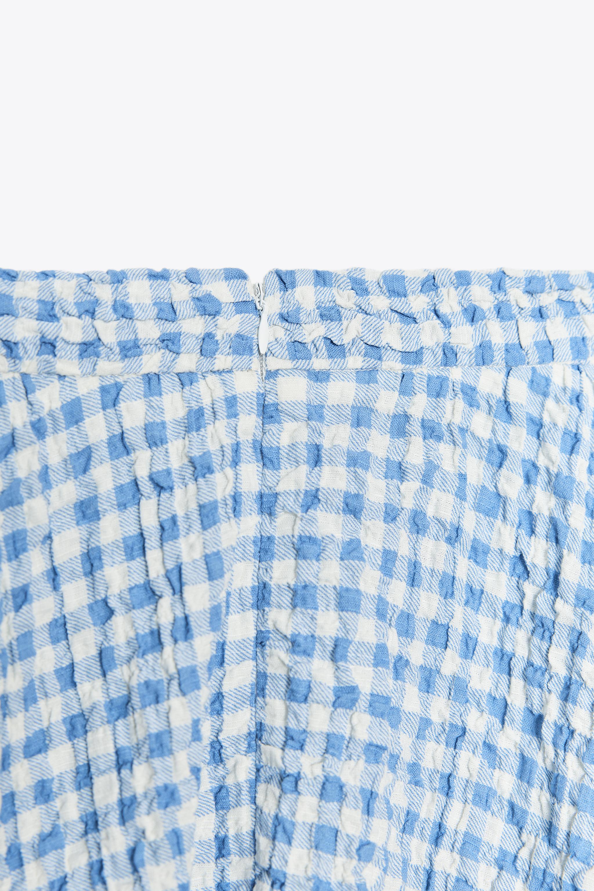 zara チェック柄ミディ丈スカート　ブルー ZW COLLECTION チェック柄ミディ丈スカート - 青色/白色 | ZARA
