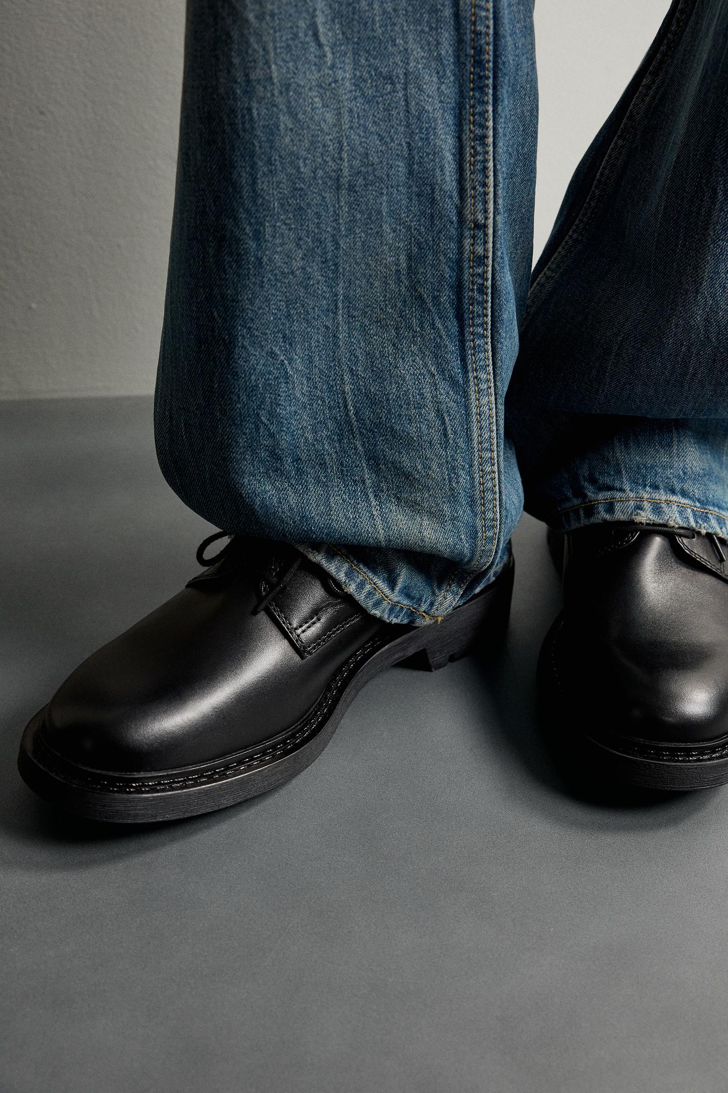 Мужские туфли Zara Leather Dress Shoes, цвет: Чёрный — фото 3