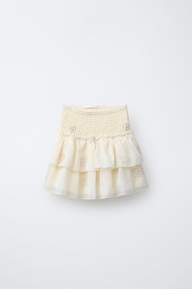 Zara EMBROIDERED FLORAL SKORT - Butter