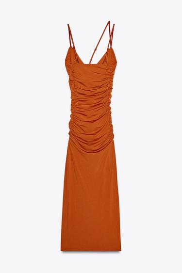 ROBE LONGUE DRAPÉE À PLIS - Orange foncé de Zara - Image 6