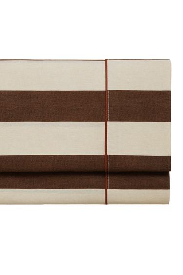 STRIPED WASHED COTTON FLAT SHEET - Brown Zara