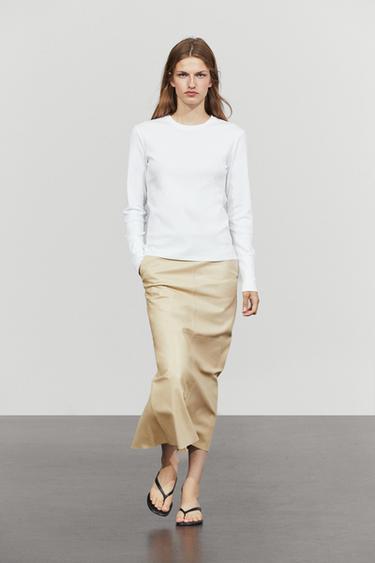 Zara Nappa leather midi skirt - Biscuit - Image 0
