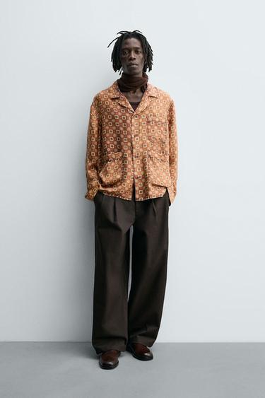 KOŠILE S POTISKEM ZE 100% HEDVÁBÍ – LIMITED EDITION - Cihlová od Zara - Obrázek 0