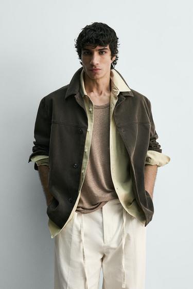 Zara WASHED BOXY FIT JACKET - Brown