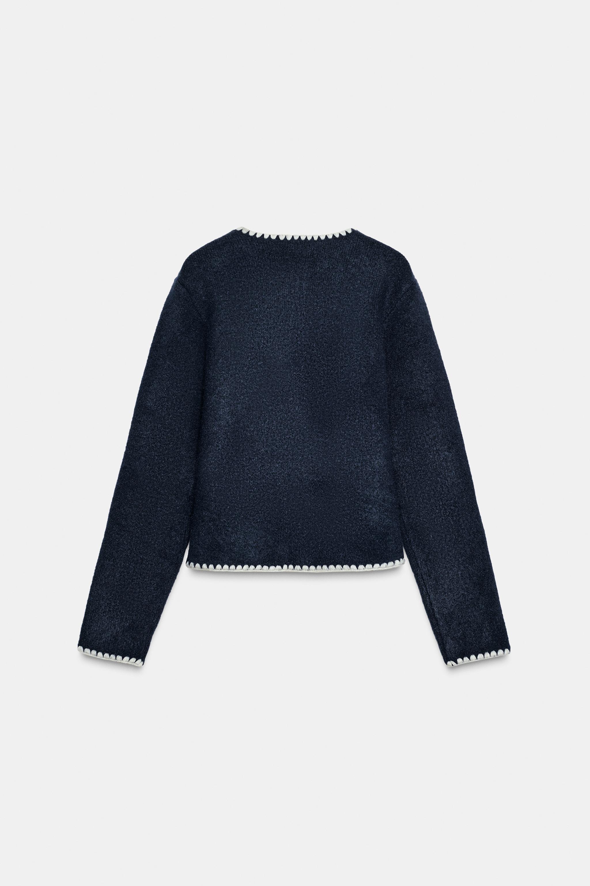 CONTRAST EMBROIDERED CARDIGAN - Navy blue | ZARA Turkey