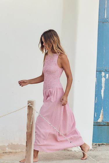 GINGHAM CHECK MIDI DRESS - Pink / White by Zara