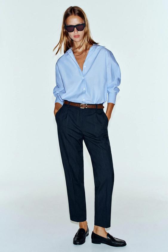 CROPPED TROUSERS WITH BELT - Navy blue by Zara - Image 0