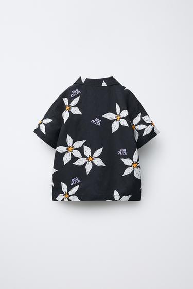 CHEMISE IMPRIMÉE FLEURS ET INSCRIPTION - Noir de Zara - Image 1