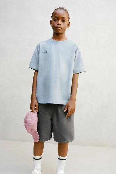 Zara HEAVY WEIGHT T-SHIRT WITH EMBROIDERED TEXT - Sky blue - Image 0