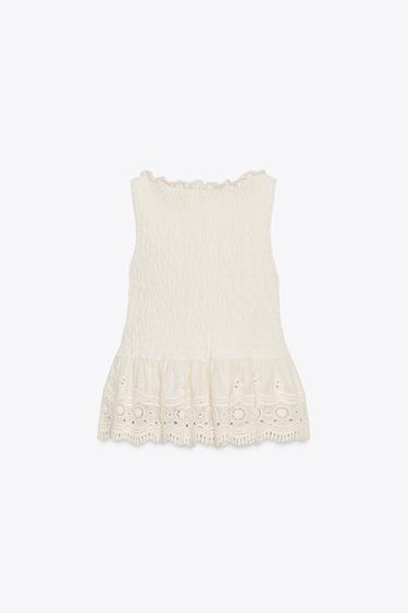 COMBINATION KNIT ROMANTIC TOP - Ecru by Zara - Image 4