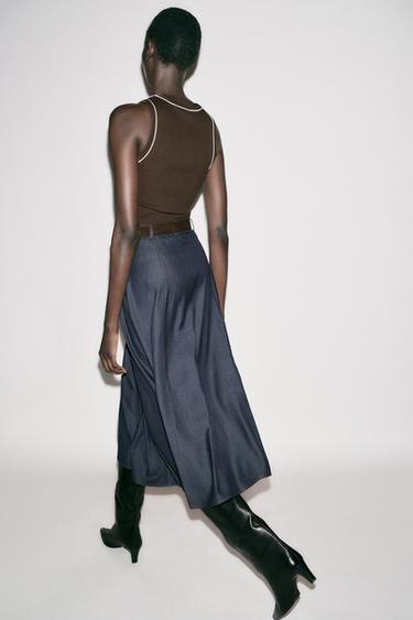 CONTRAST MIDI DRESS WITH BELT - Brown by Zara - Image 6
