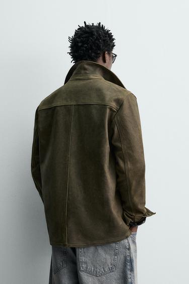 VINTAGE-EFFECT SUEDE LEATHER JACKET - Grey green by Zara - Image 2