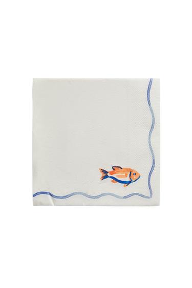 PACK OF FISH PAPER NAPKINS (PACK OF 20) - Blue by Zara