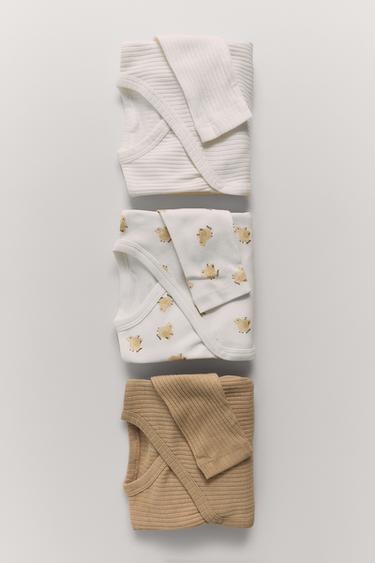 حزمة ثلاثة بوديهات بياقة كيمونو بطبعة طيور - كاكي داكن الخاص بـ Zara