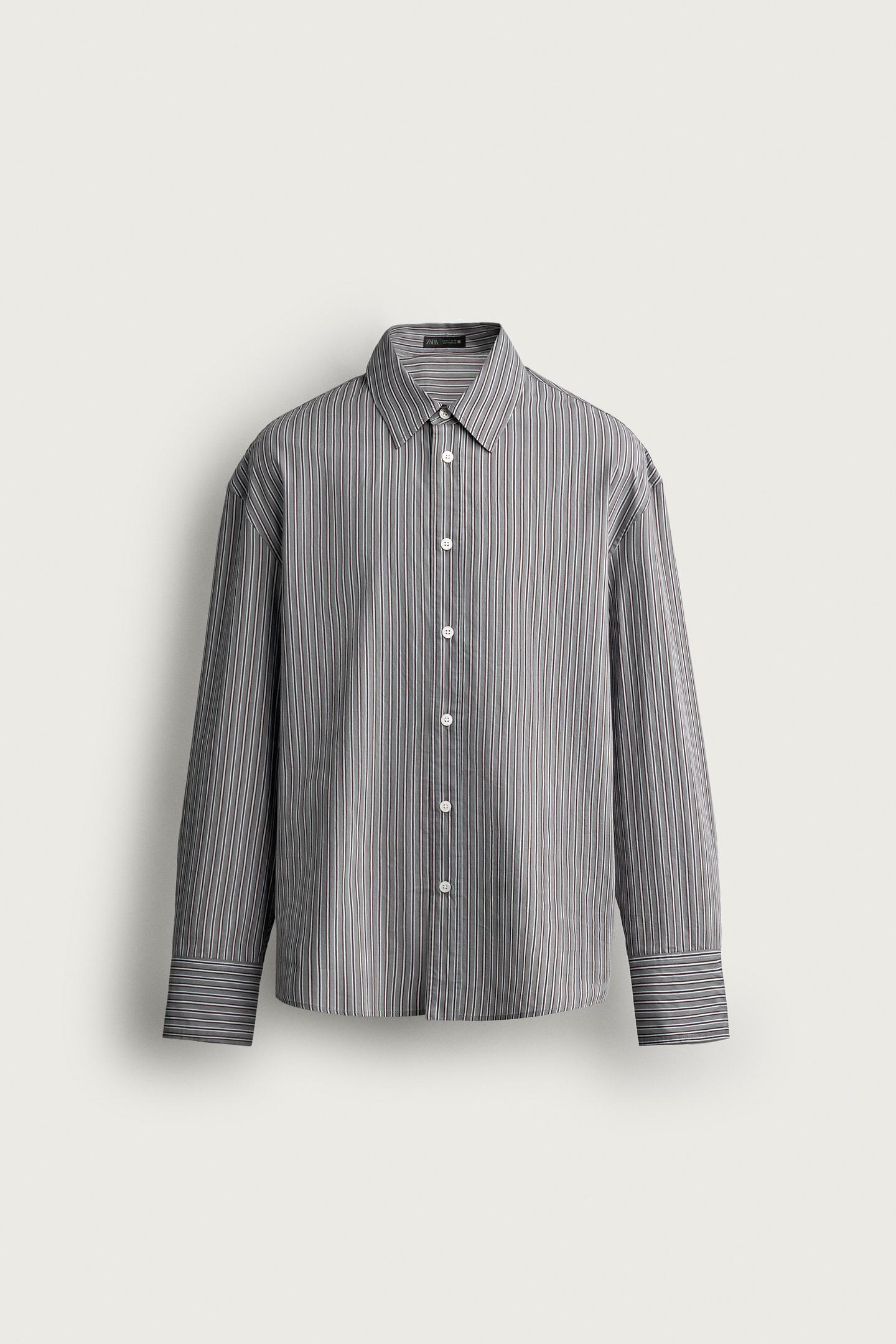 Мужская рубашка Zara Relaxed Fit Striped, цвет: Синий / Серый — фото 6