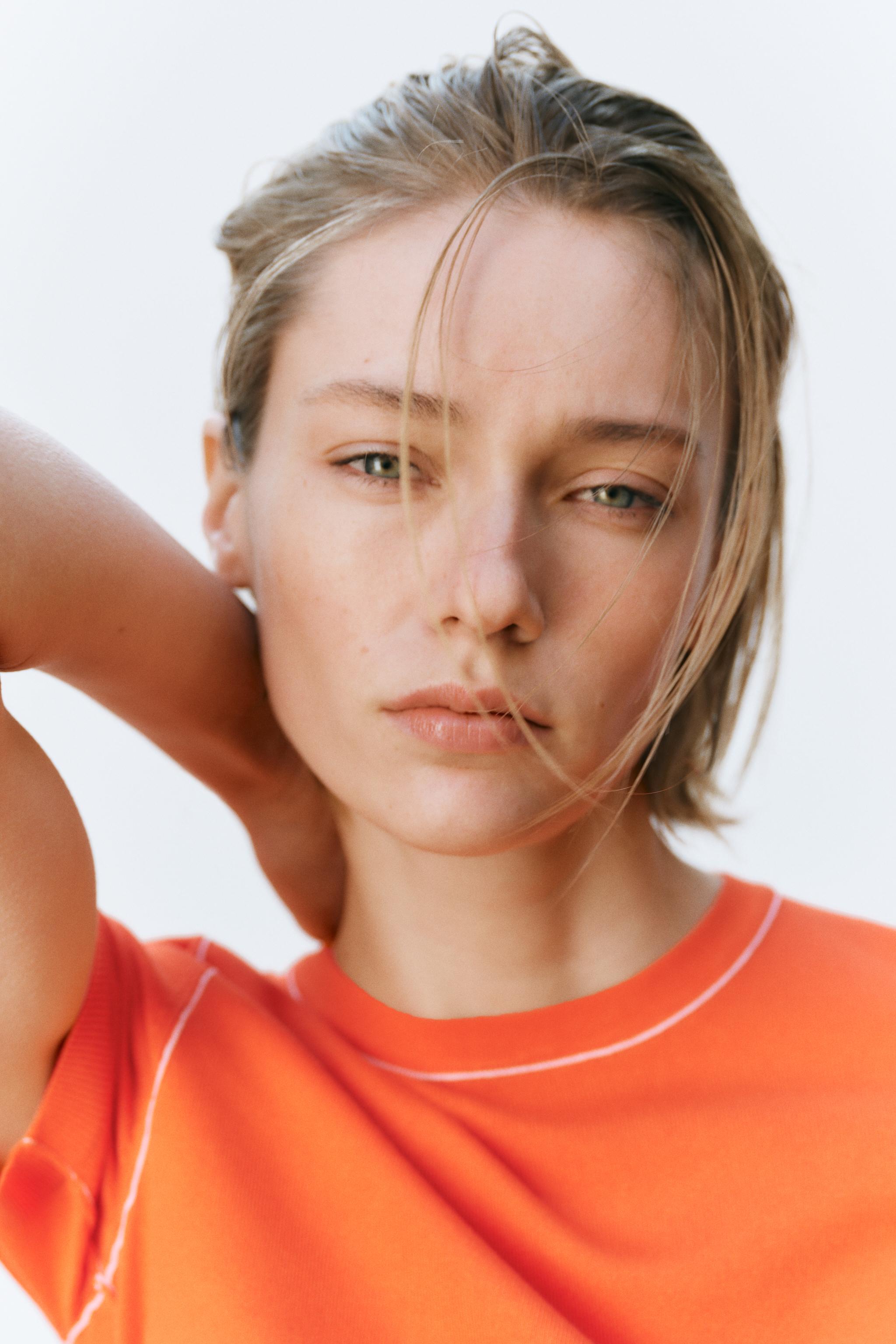 TRIMMED SHORT SLEEVE KNIT TOP - Orange | ZARA United States