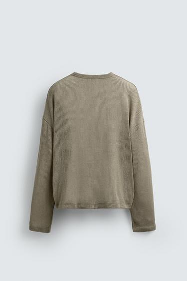 OPENWORK TEXTURED T-SHIRT - Brown / Taupe by Zara - Image 7