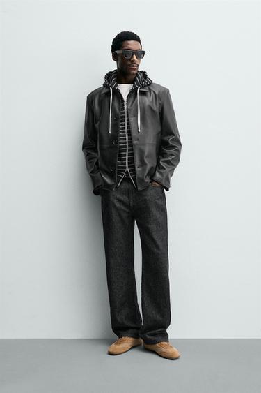 REGULAR FIT FAUX LEATHER OVERSHIRT - Black by Zara