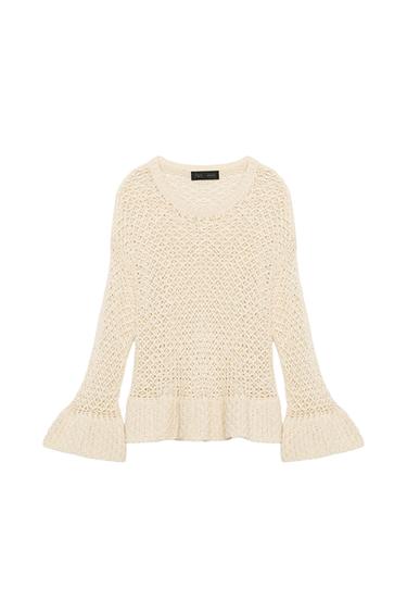 KNIT JUMPER WITH RUFFLES - Ecru by Zara