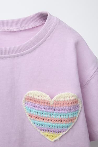 T-SHIRT À POCHE CŒUR EN CROCHET - Mauve de Zara - Image 2