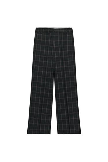 HIGH-WAIST CHECKED TROUSERS - Black / Brown by Zara