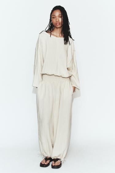 PANTALÓN CINTURA ELÁSTICA - Beige de Zara - Imagen 0