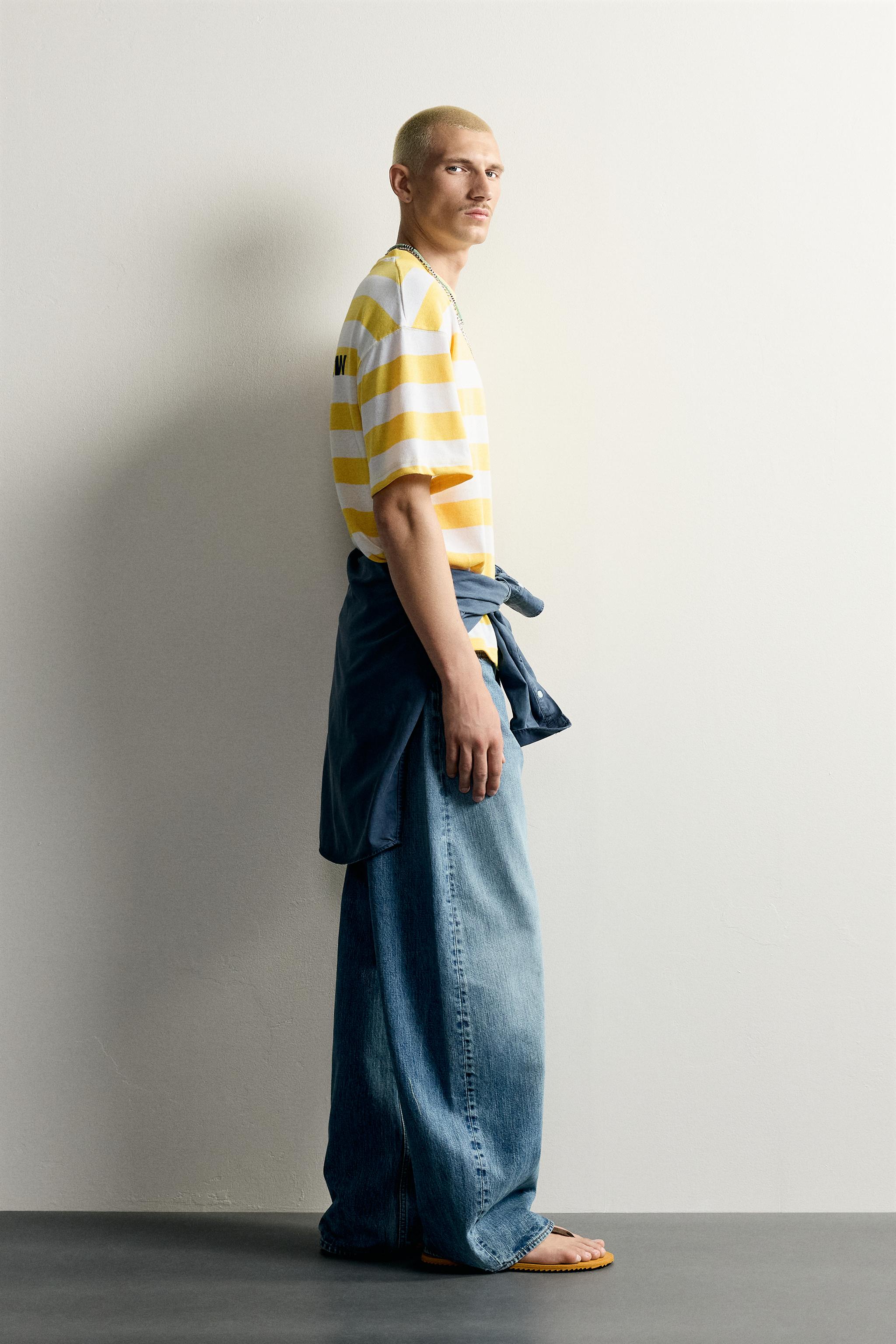 RELAXED FIT STRIPED TEXT T-SHIRT