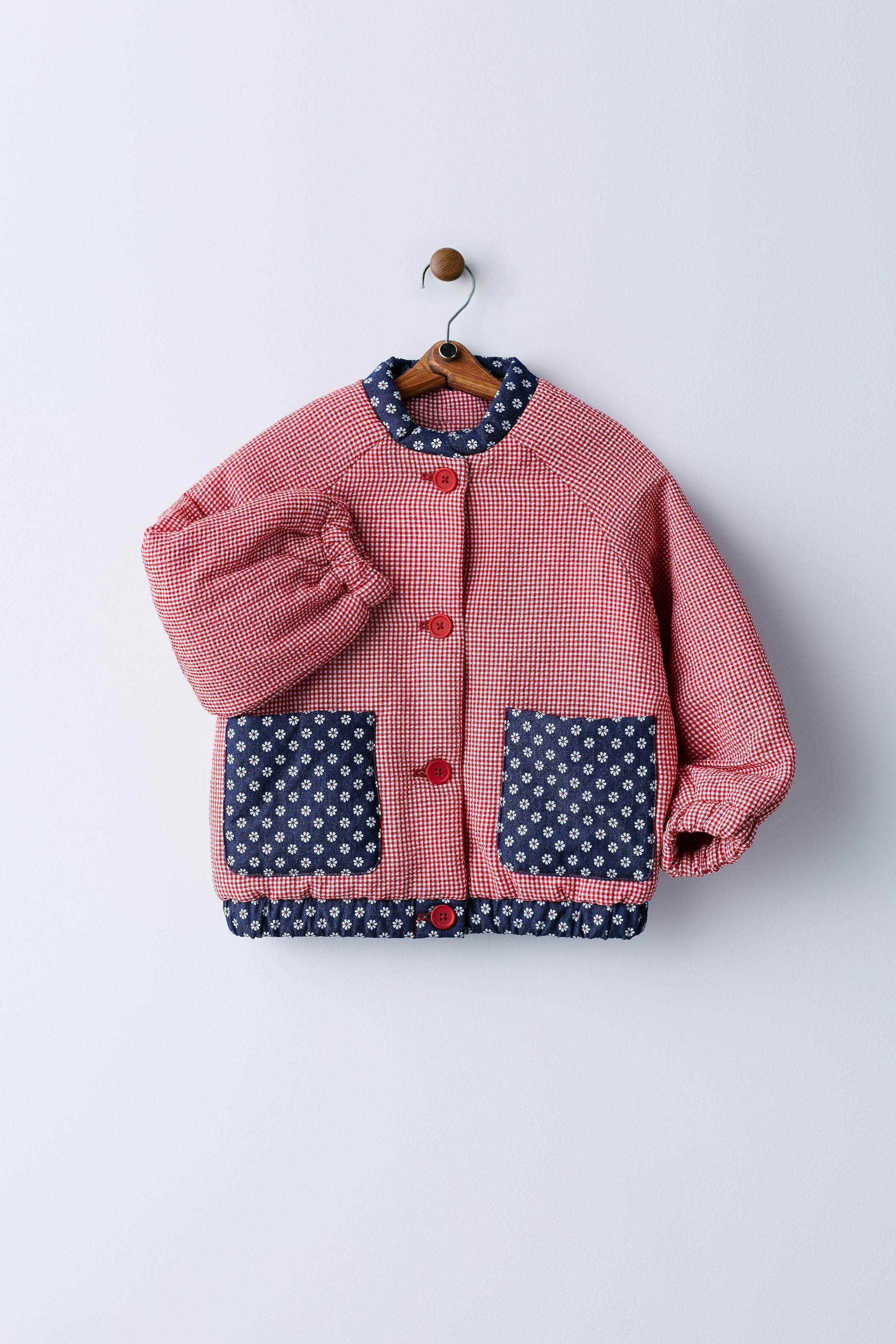 GINGHAM AND FLORAL BOMBER JACKET — White / Red