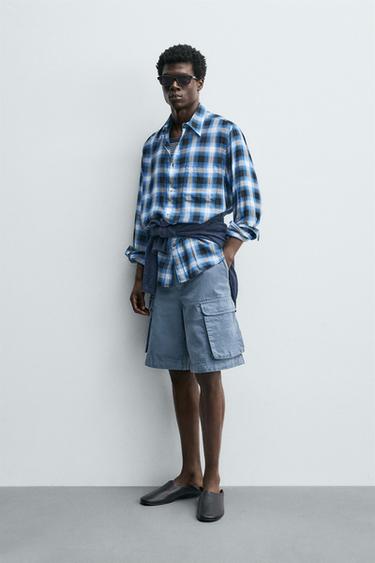 CAMISA FLUIDA CUADROS AARON LEVINE X ZARA - Azul de Zara
