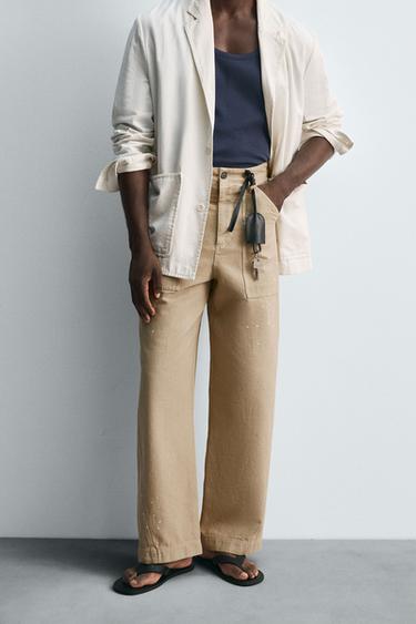 LIMITED EDITION PAINT SPLATTER TROUSERS - Sand by Zara