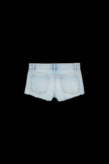 Zara RIPPED MID-RISE TRF DENIM SHORTS - Light blue