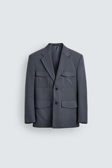 ҚАЛТАЛЫ КОСТЮМДІК БЛЕЙЗЕР - Көк Zara компаниясынан