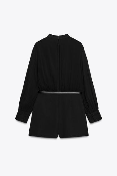 SEMI-SHEER COMBINED BELTED JUMPSUIT - Black by Zara - Image 6