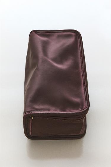 SATEEN OBJECT HOLDER WASH BAG - Burgundy Red by Zara