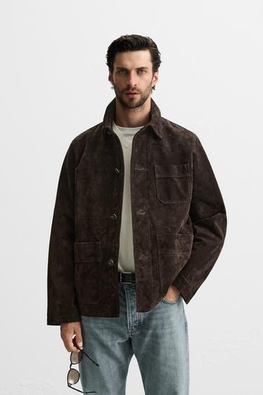 SUEDE LEATHER JACKET - Dark brown by Zara