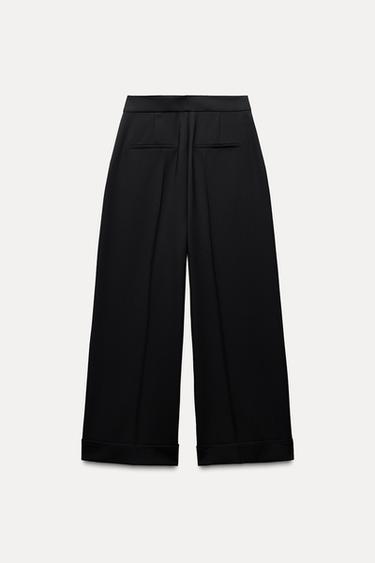 WIDE-LEG TROUSERS WITH TURN-UP HEMS - Black by Zara - Image 1