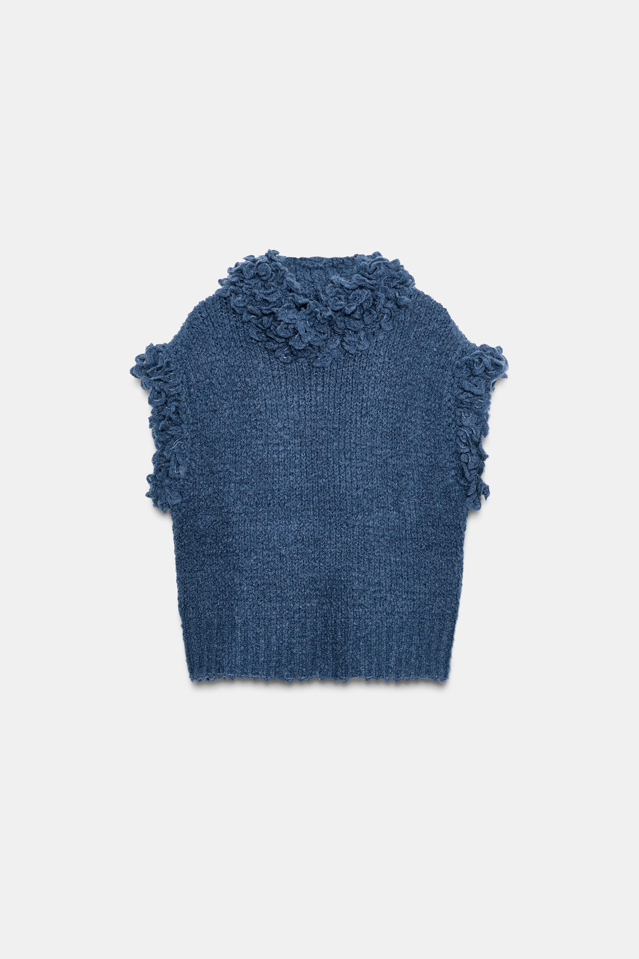 【TILLDAWN】L FLASH KNIT SLEEVELESS FRINGED KNIT JUMPER VEST - Blue | ZARA Canada