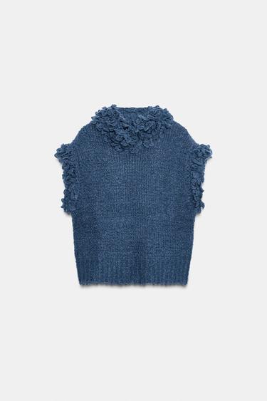 ÁO DỆT KIM CÓ VIỀN RỦ - Xanh dương từ Zara