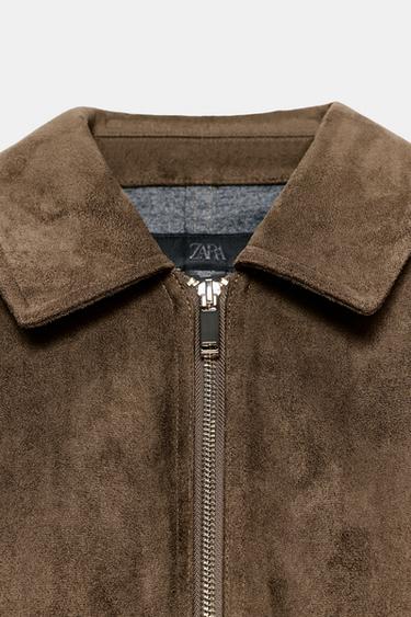FAUX SUEDE JACKET - Dark khaki by Zara - Image 7