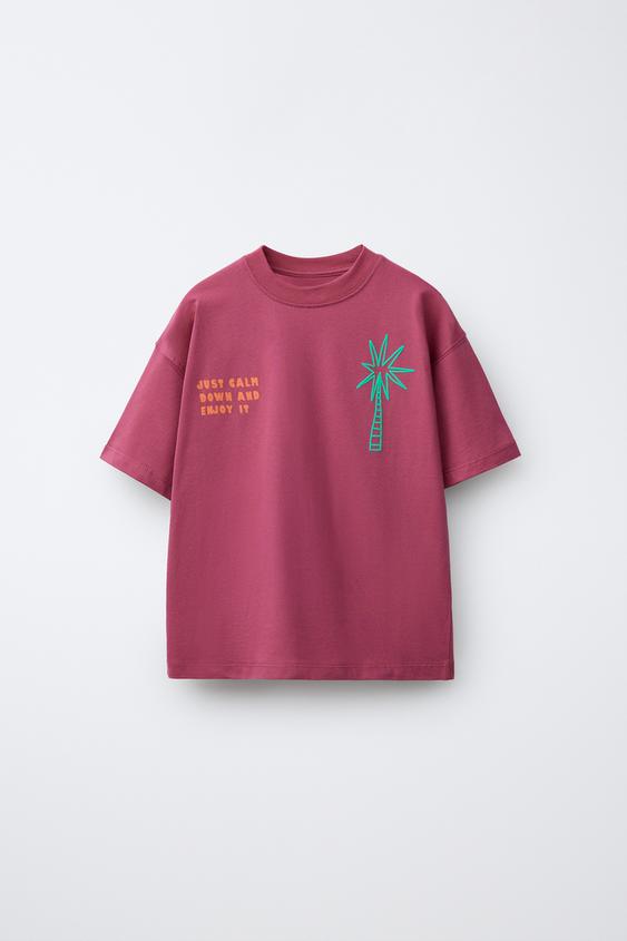 CAMISETA ESTAMPADA TEXTO - Fucsia de Zara - Imagen 0